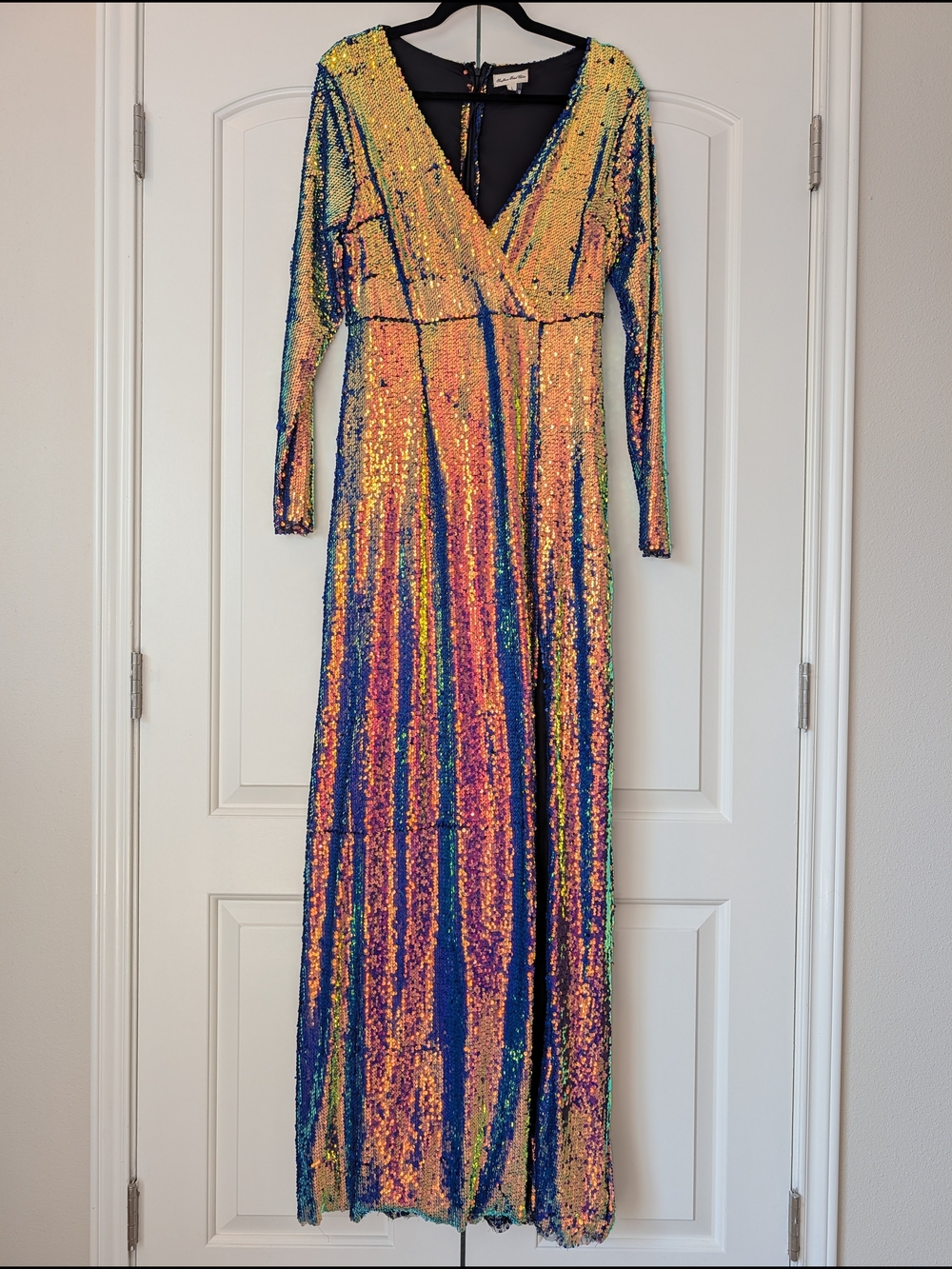 Iridescent Sequin Maxi Party Dress Formal Evening Gown Large
